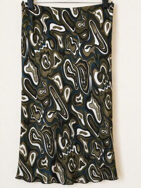 Spice Wear Vintage Y2K Swirled Print Midi Skirt with a Lettuce Hem SZ M